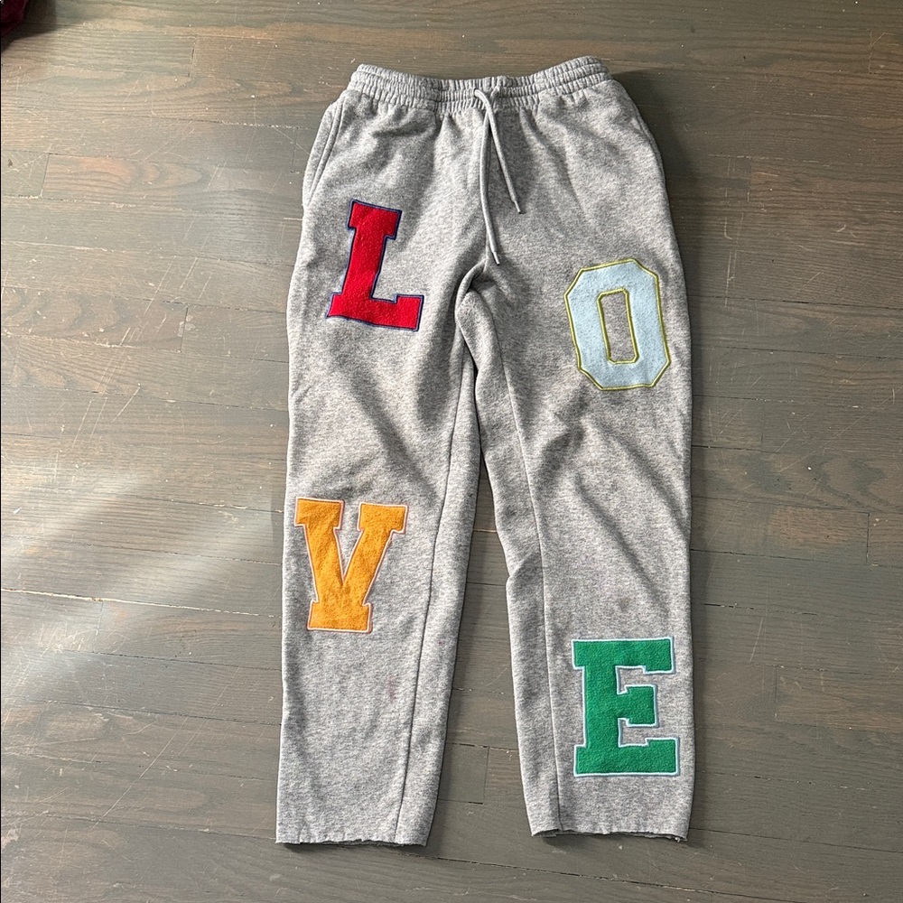No Boundaries Gray Sweatpants with Colorful LOVE Patches